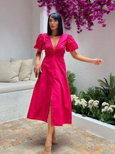 שמלה ארוכה עם שרוולים תפוחים